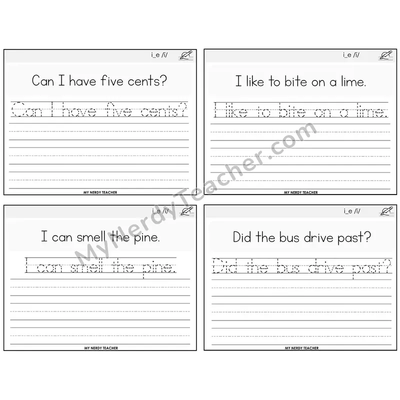 Long I VCe (i_e) Read It Trace It Write It Task Cards — Decodable Sentences