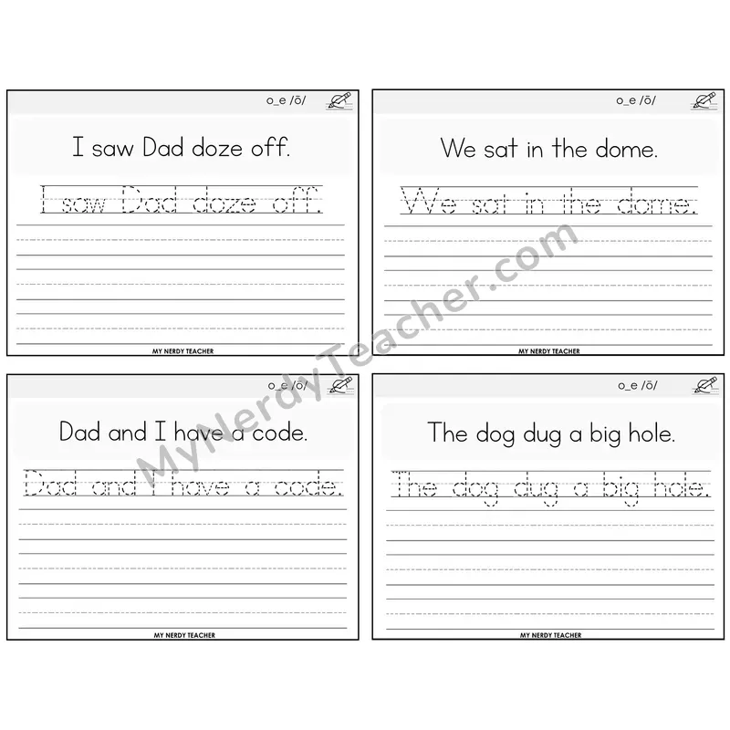 Long O VCe (o_e) Read It Trace It Write It Task Cards — Decodable Sentences