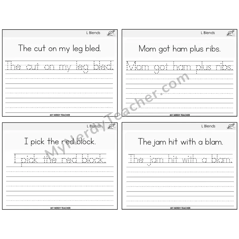 L Blends Read It Trace It Write It Task Cards — Decodable Sentences