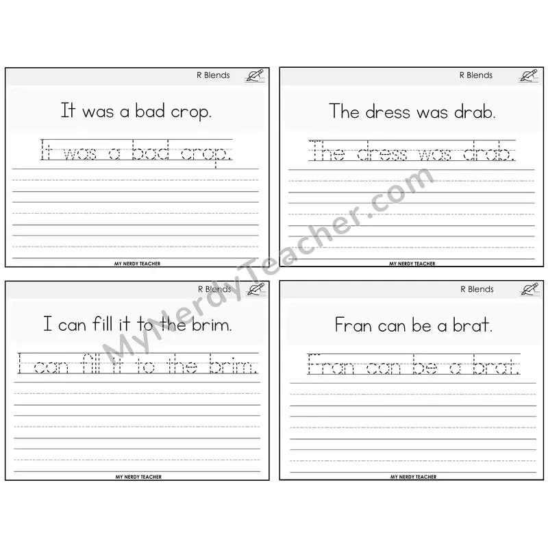 R Blends Read It Trace It Write It Task Cards — Decodable Sentences