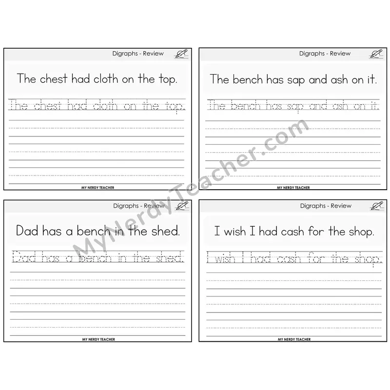 Digraphs Review Read It Trace It Write It Task Cards — Decodable Sentences