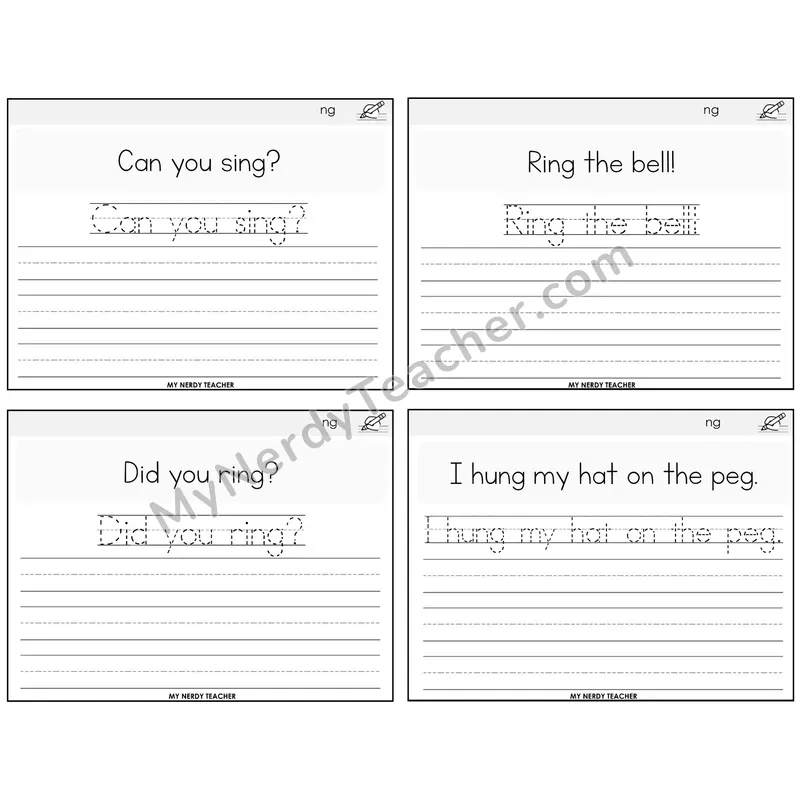 NG Digraph Read It Trace It Write It Task Cards — Decodable Sentences