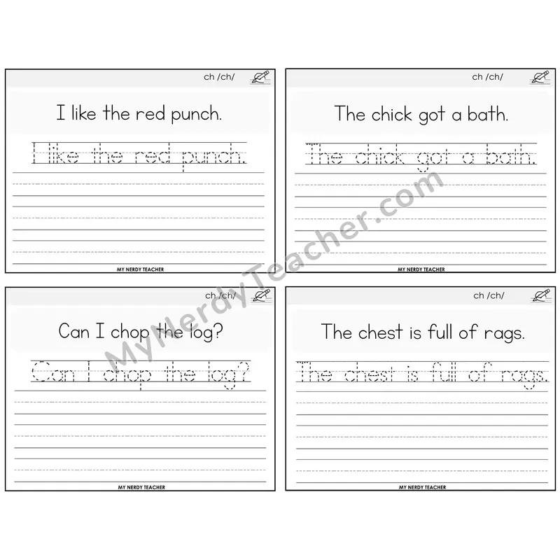 CH Digraph Read It Trace It Write It Task Cards — Decodable Sentences