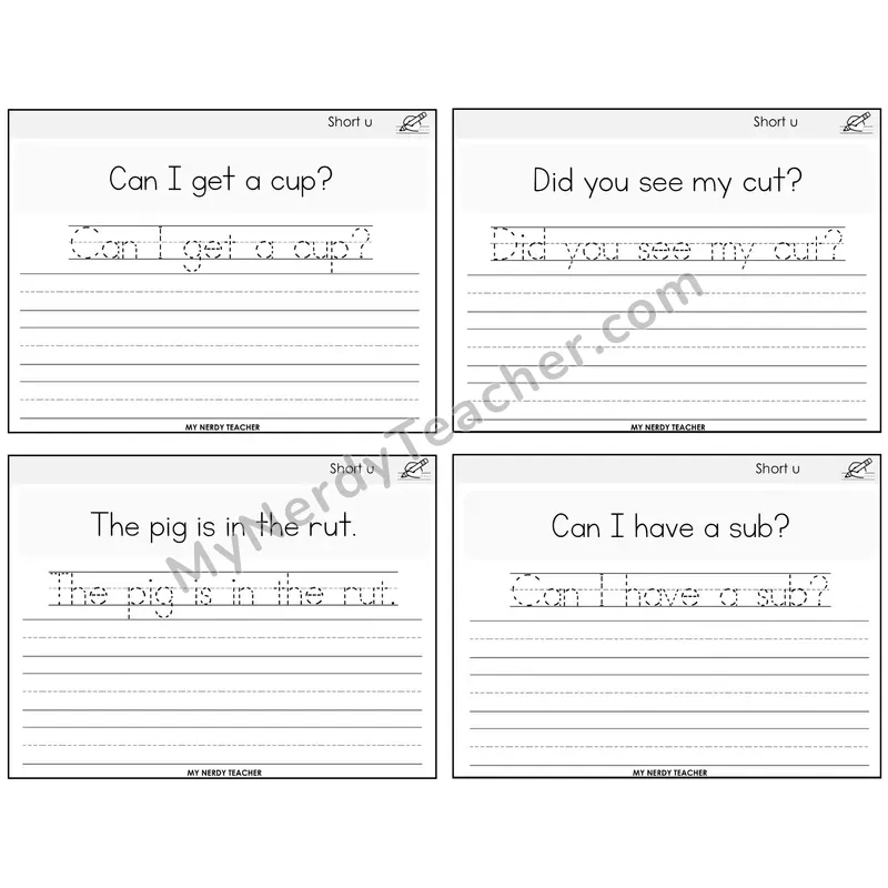Short U Read It Trace It Write It Task Cards — Decodable Sentences