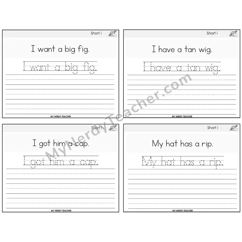 Short I Read It Trace It Write It Task Cards — Decodable Sentences