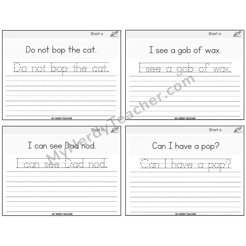 Short O Read It Trace It Write It Task Cards — Decodable Sentences