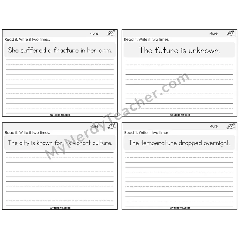 Suffix -ture Read It Write It Task Cards — Decodable Sentences