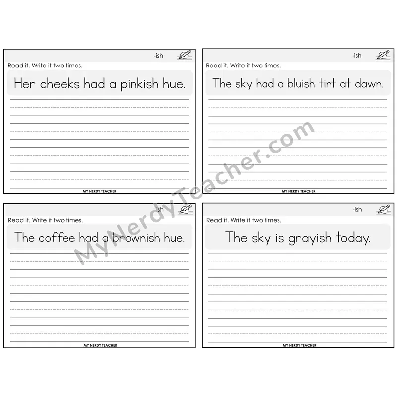 Suffix -ish Read It Write It Task Cards — Decodable Sentences