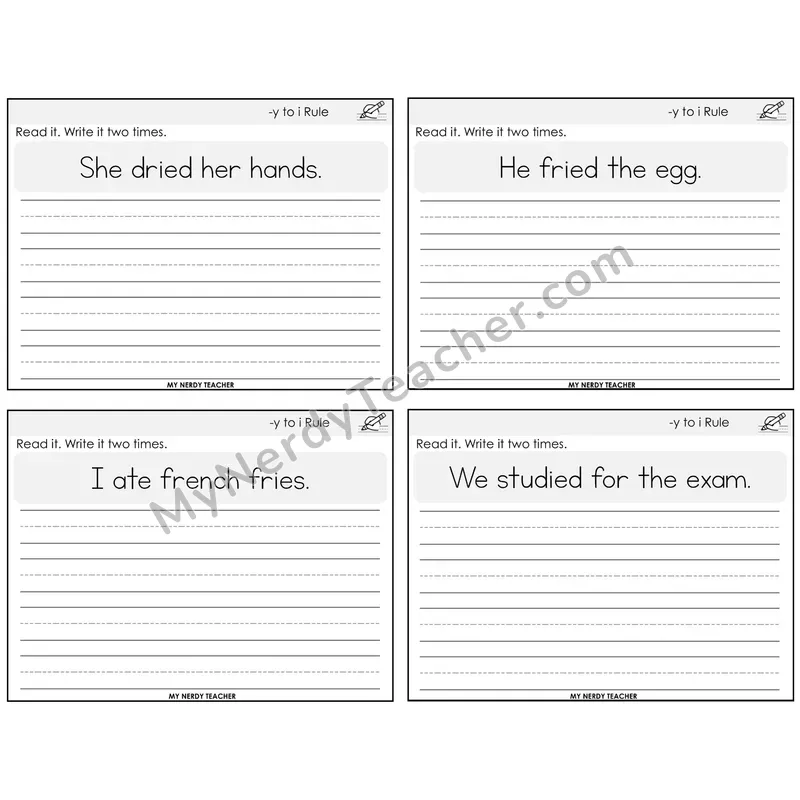 Y to I Rule Read It Write It Task Cards — Decodable Sentences