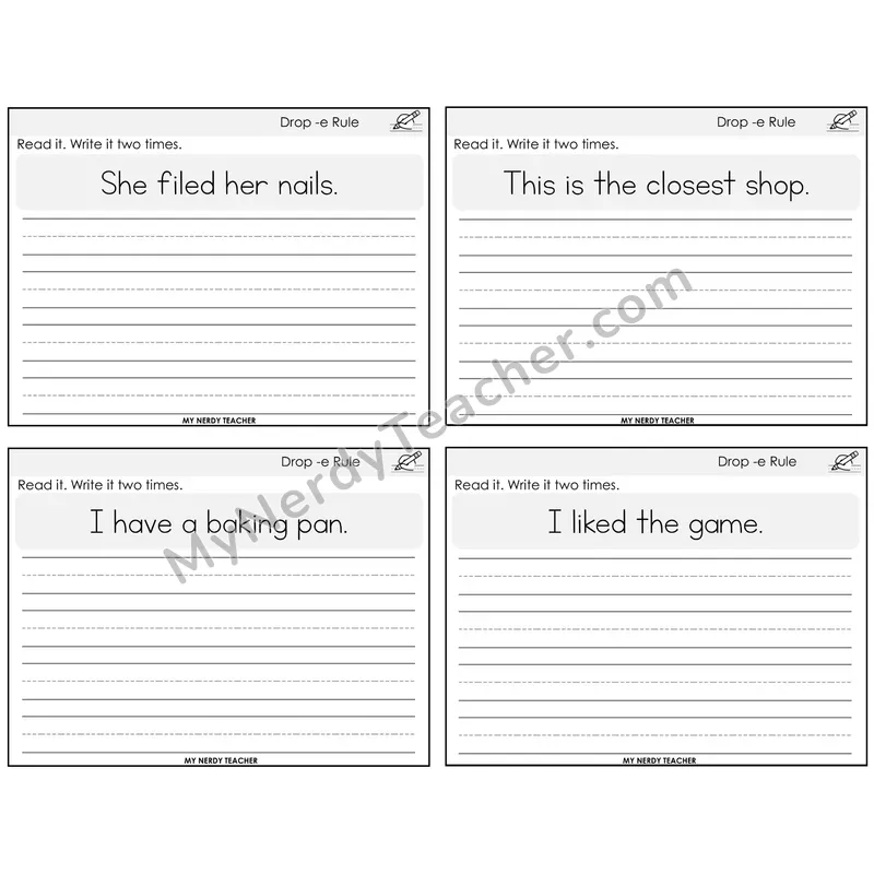 Drop -e Rule Read It Write It Task Cards — Decodable Sentences
