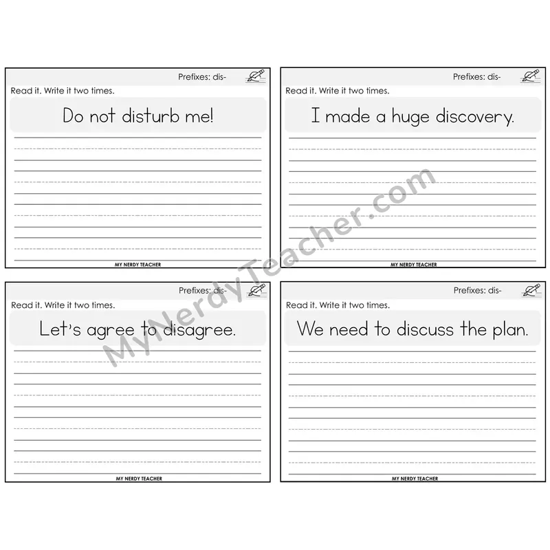 Prefix dis- Read It Write It Task Cards — Decodable Sentences