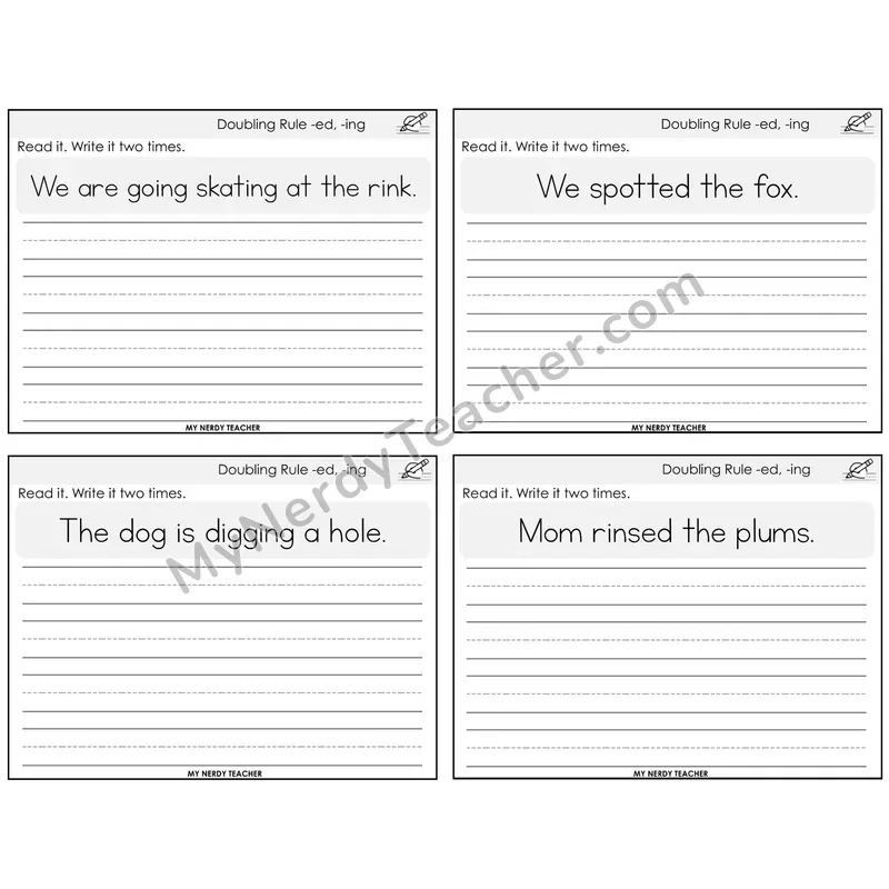 Doubling Rule -ed, -ing Read It Write It Task Cards — Decodable Sentences