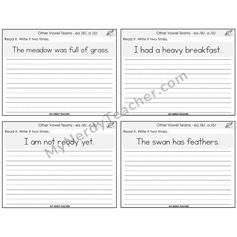 EA (short e) and A (short o) Read It Write It Task Cards — Decodable Sentences