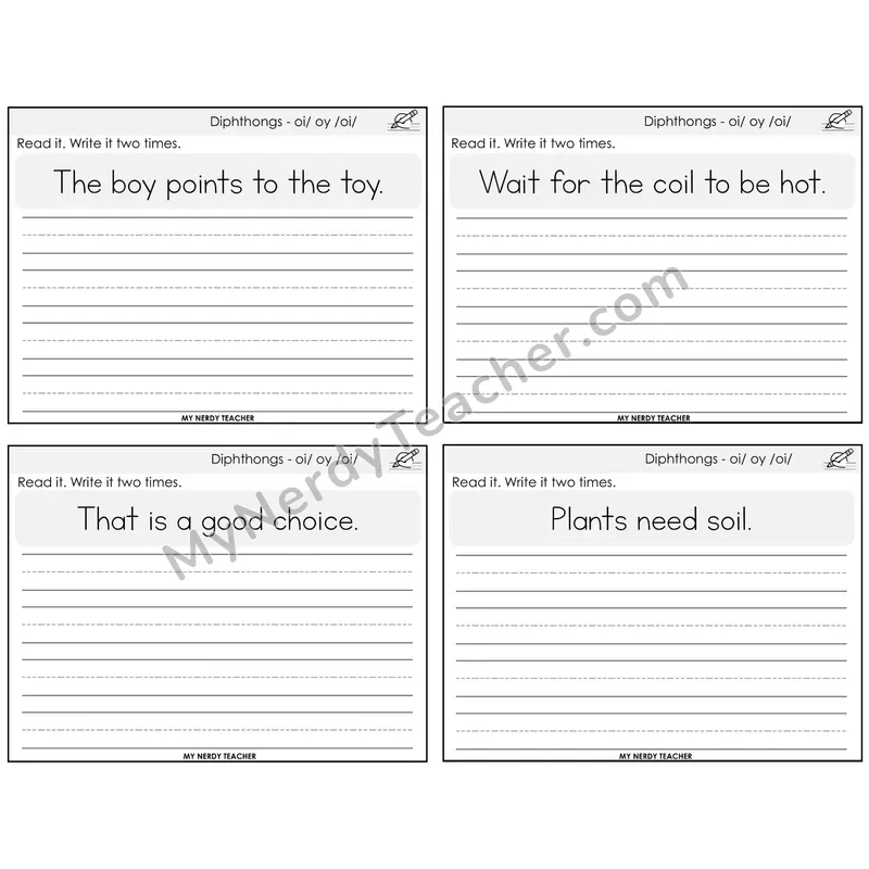 Diphthong OI and OY Read It Write It Task Cards — Decodable Sentences