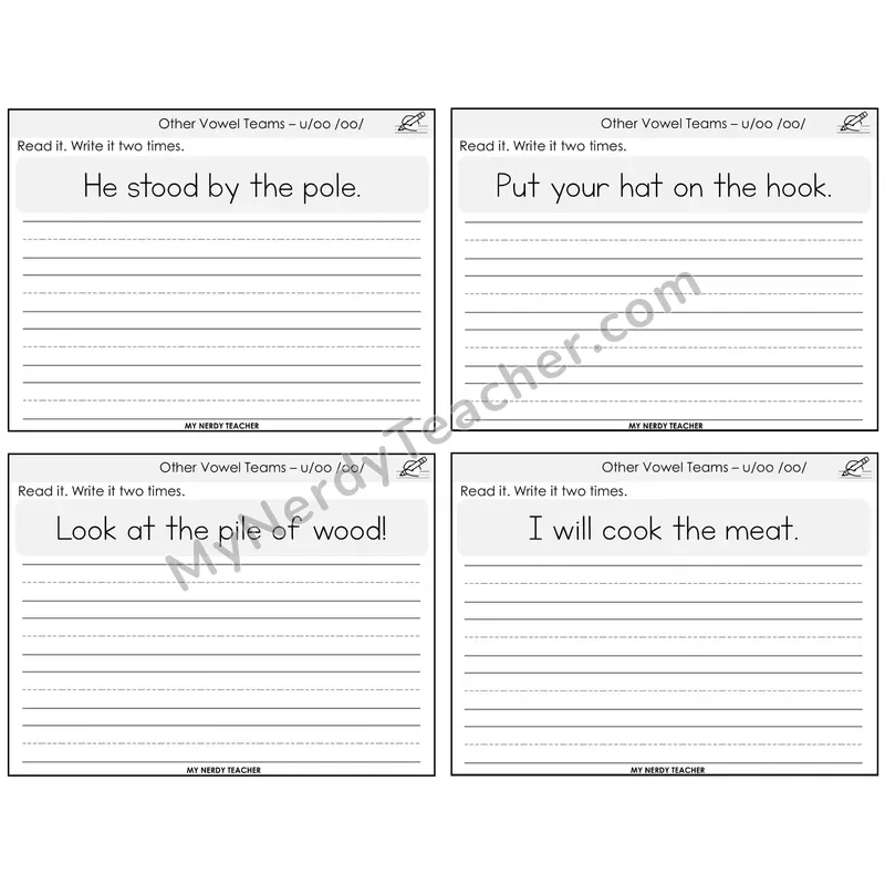 Short OO and U (/oo/) Read It Write It Task Cards — Decodable Sentences