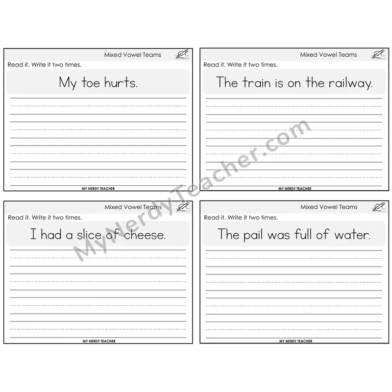 Mixed Vowel Teams Read It Write It Task Cards — Decodable Sentences
