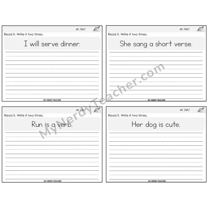 R-Controlled ER Read It Write It Task Cards — Decodable Sentences