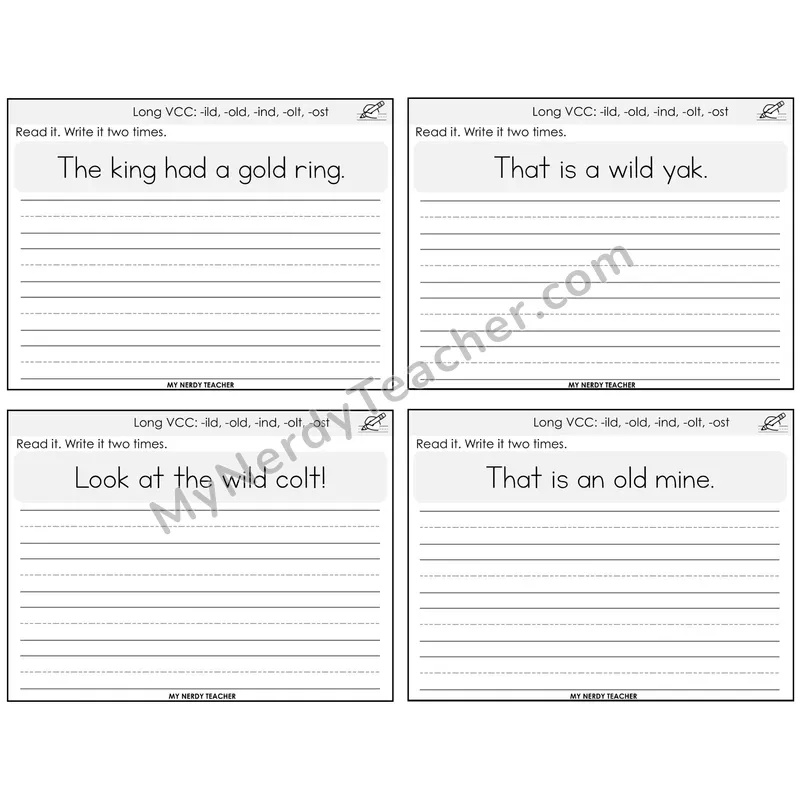 Long VCC Patterns Read It Write It Task Cards — Decodable Sentences