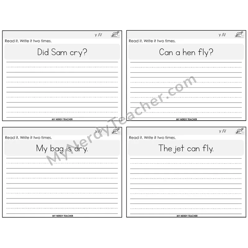 Y as Long I Read It Write It Task Cards — Decodable Sentences