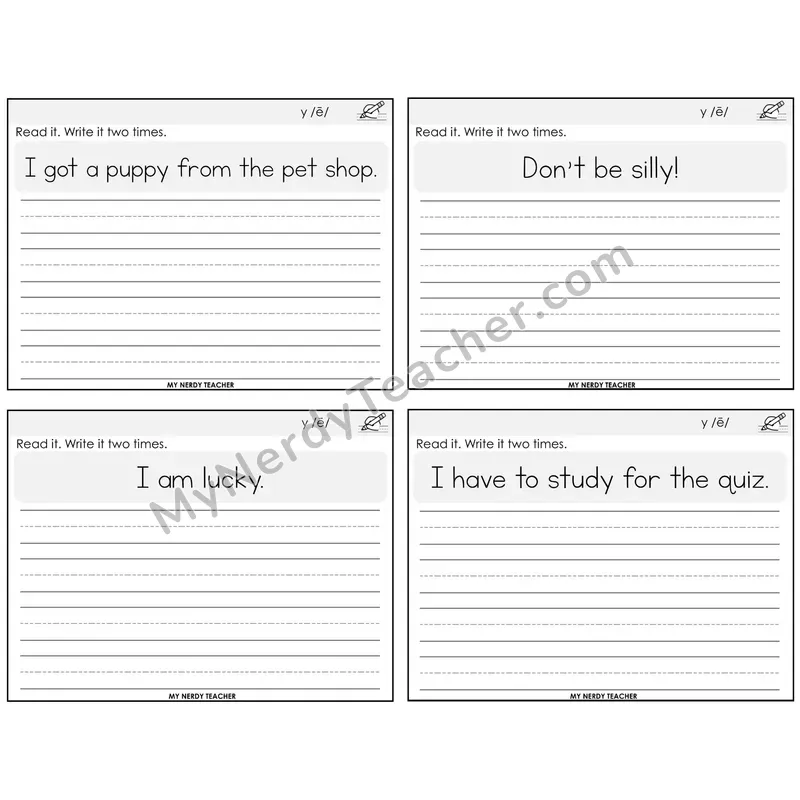 Y as Long E Read It Write It Task Cards — Decodable Sentences