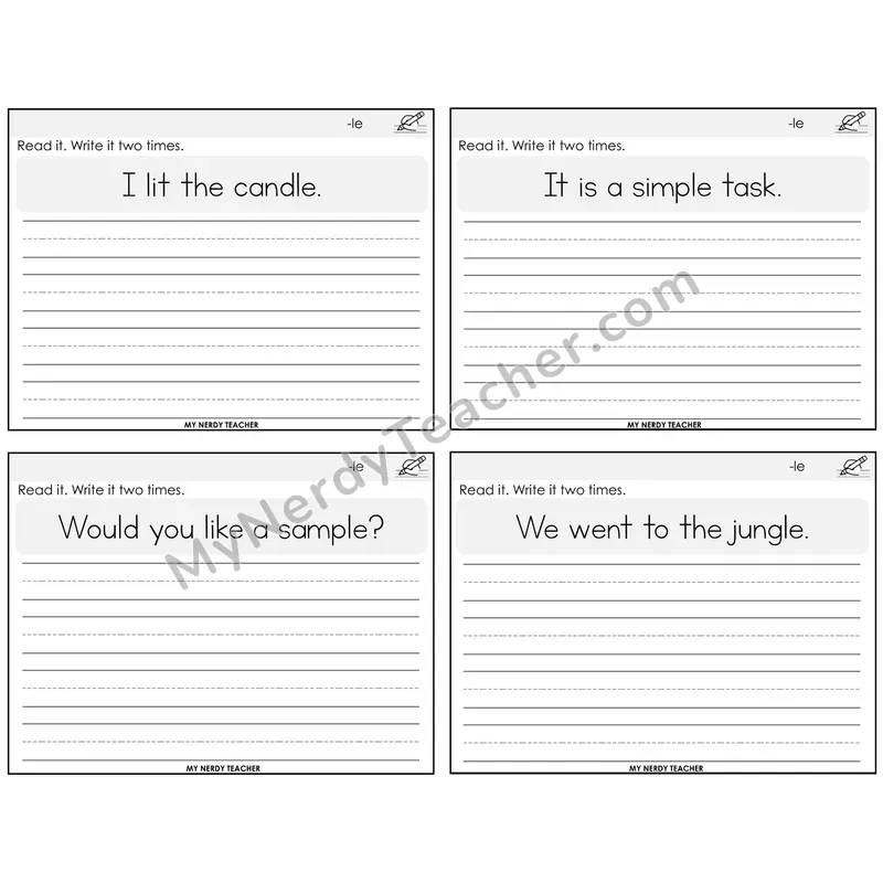 Consonant -le Read It Write It Task Cards — Decodable Sentences