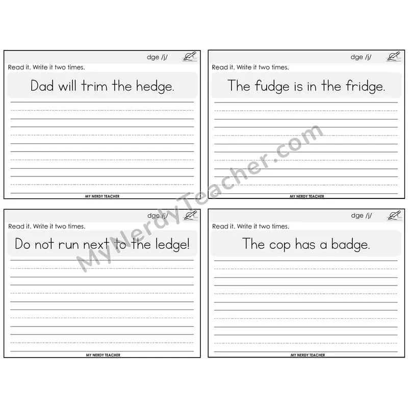 DGE Trigraph Read It Write It Task Cards — Decodable Sentences