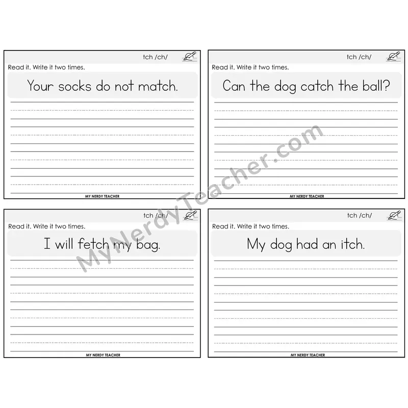TCH Trigraph Read It Write It Task Cards — Decodable Sentences