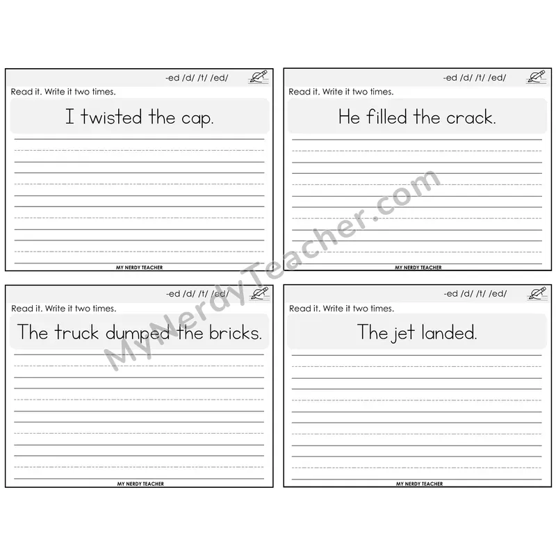 Suffix -ed Read It Write It Task Cards — Decodable Sentences