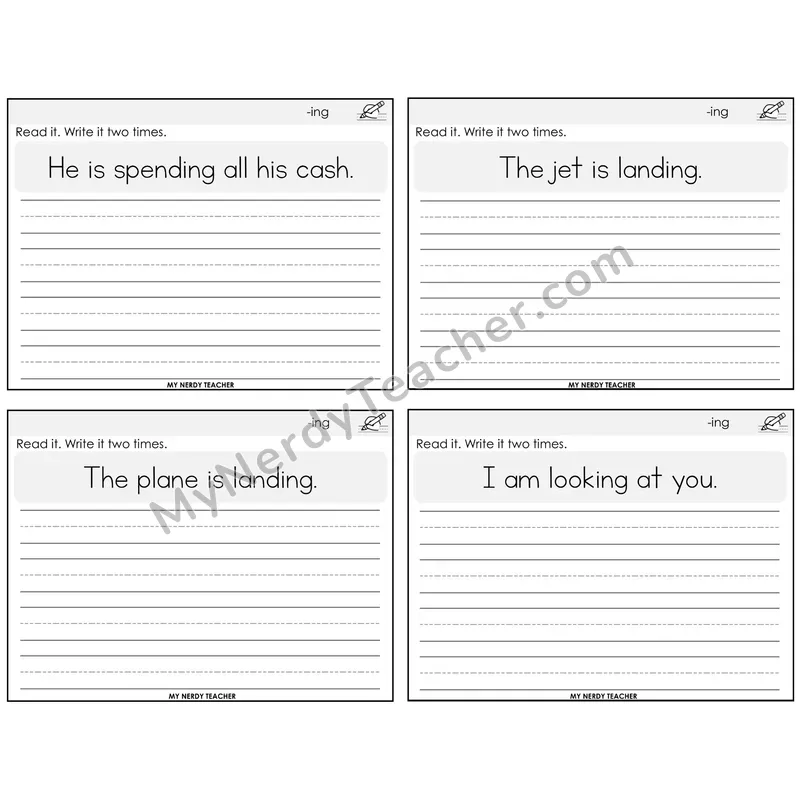 Suffix -ing Read It Write It Task Cards — Decodable Sentences