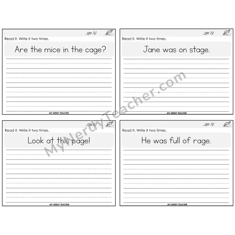 Soft G (_ge) Read It Write It Task Cards — Decodable Sentences