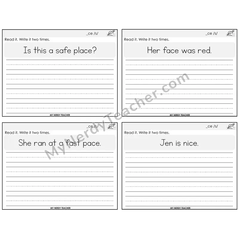 Soft C (_ce) Read It Write It Task Cards — Decodable Sentences