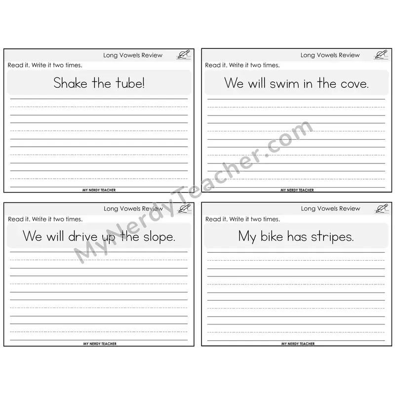 Long Vowels Review Read It Write It Task Cards — Decodable Sentences