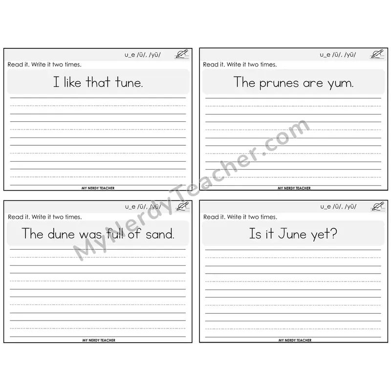 Long U VCe (u_e) Read It Write It Task Cards — Decodable Sentences