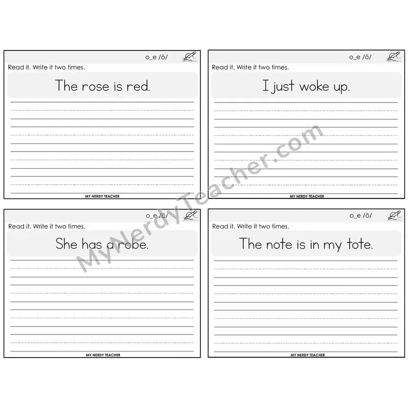 Long O VCe (o_e) Read It Write It Task Cards — Decodable Sentences