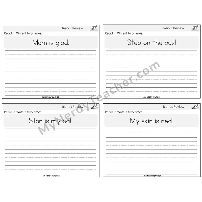 Blends Review Read It Write It Task Cards — Decodable Sentences