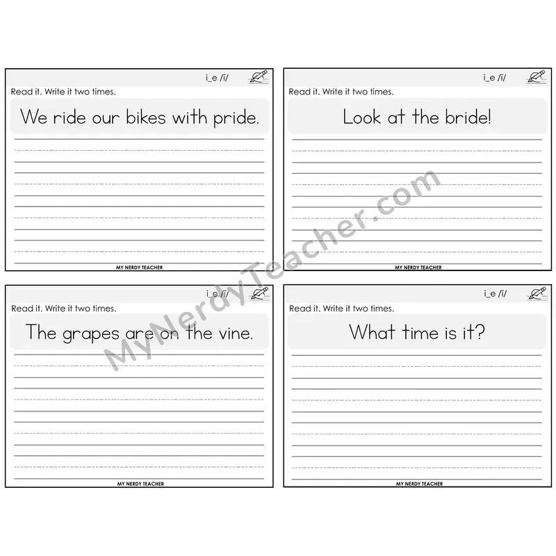 Long I VCe (i_e) Read It Write It Task Cards — Decodable Sentences