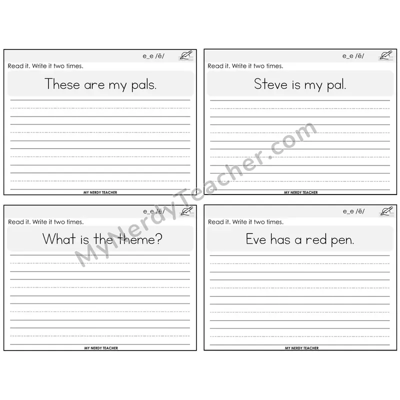 Long E VCe (e_e) Read It Write It Task Cards — Decodable Sentences
