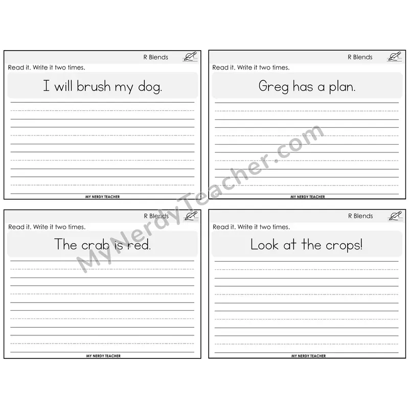 R Blends Read It Write It Task Cards — Decodable Sentences