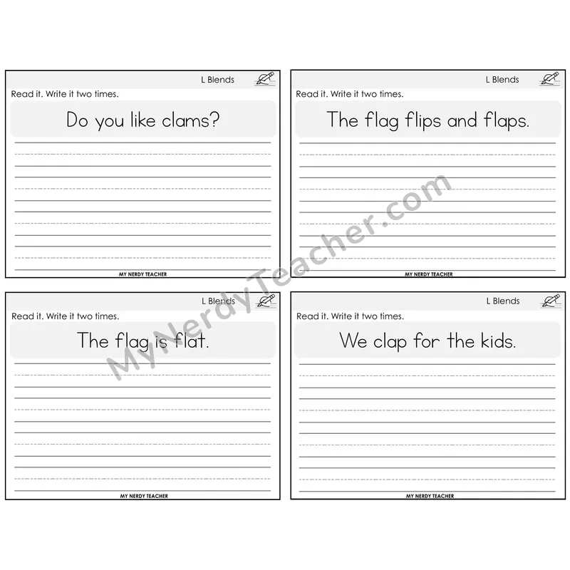 L Blends Read It Write It Task Cards — Decodable Sentences