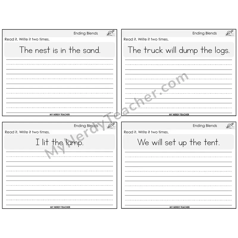 Ending Blends Read It Write It Task Cards — Decodable Sentences