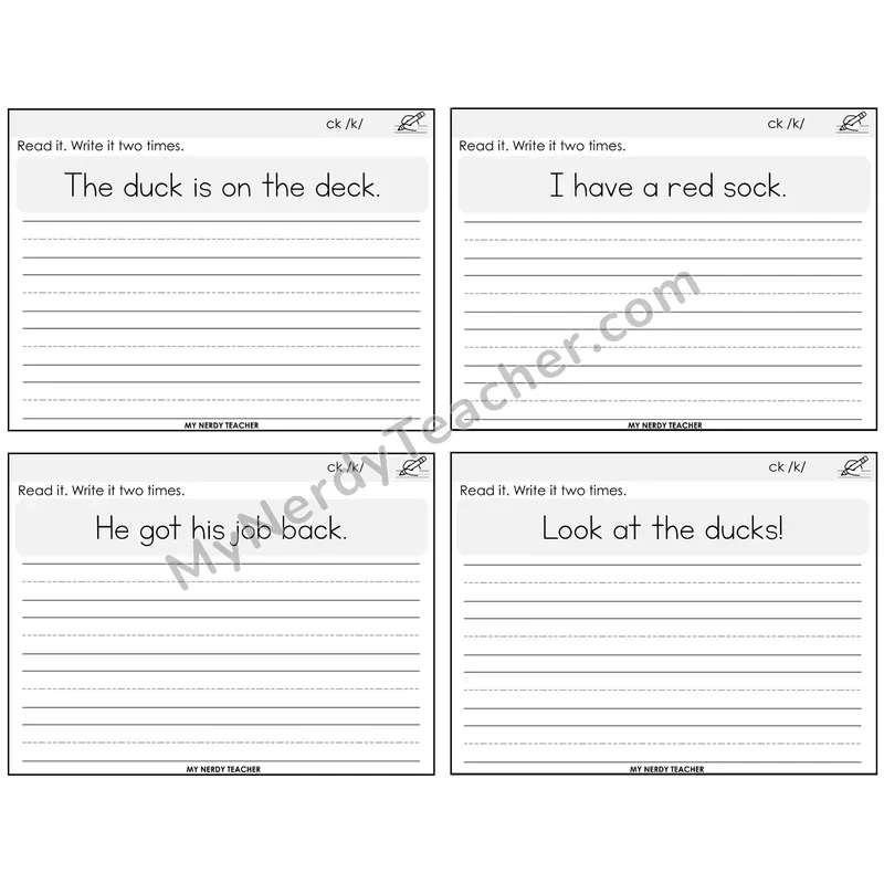 CK Digraph Read It Write It Task Cards — Decodable Sentences
