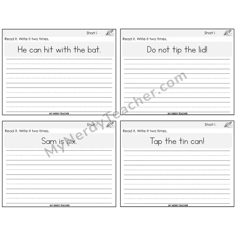 Short I Read It Write It Task Cards — Decodable Sentences