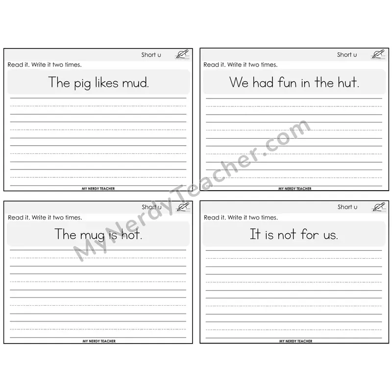 Short U Read It Write It Task Cards — Decodable Sentences
