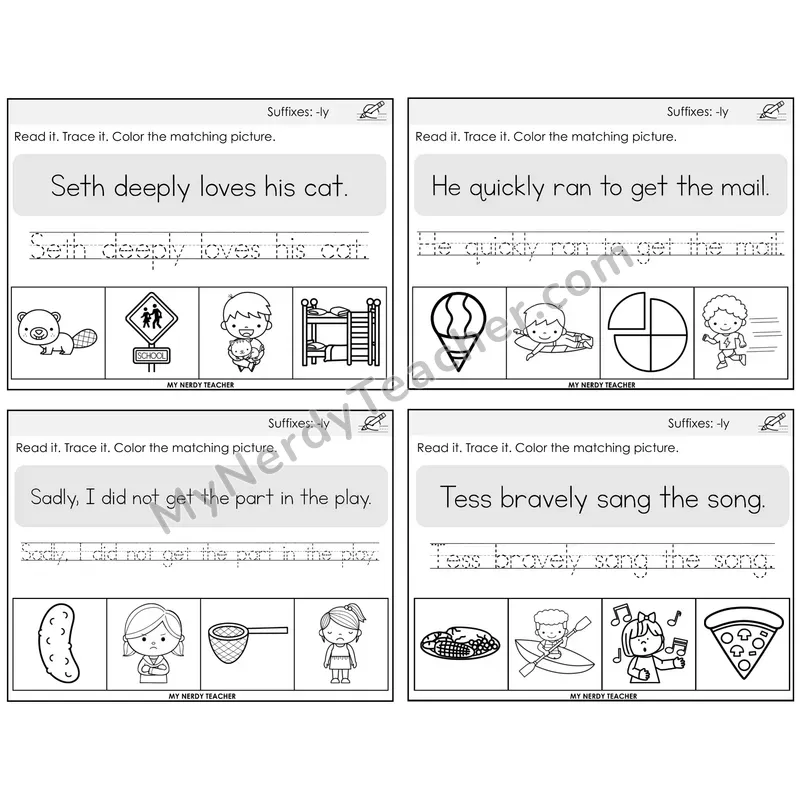 Suffix -ly Read It Trace It Color It Task Cards — Decodable Sentences
