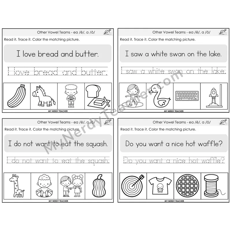 EA (short e) and A (short o) Read It Trace It Color It Task Cards — Decodable Sentences