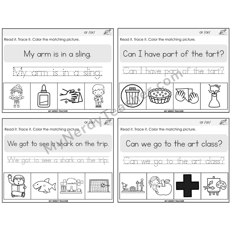 R-Controlled AR Read It Trace It Color It Task Cards — Decodable Sentences