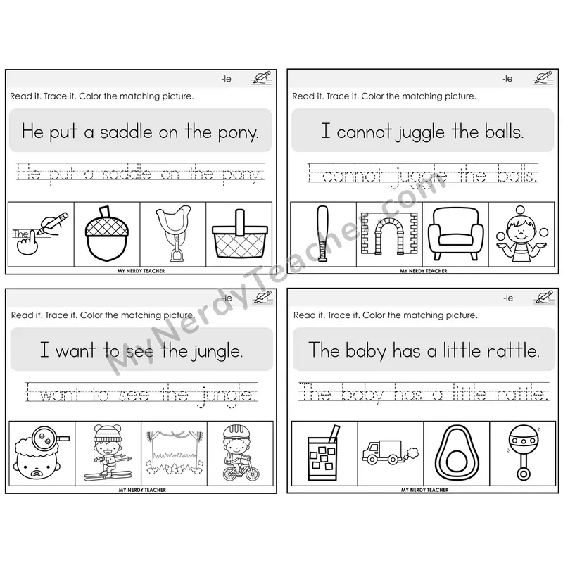 Consonant -le Read It Trace It Color It Task Cards — Decodable Sentences