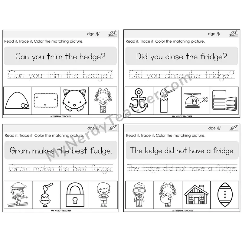 DGE Trigraph Read It Trace It Color It Task Cards — Decodable Sentences