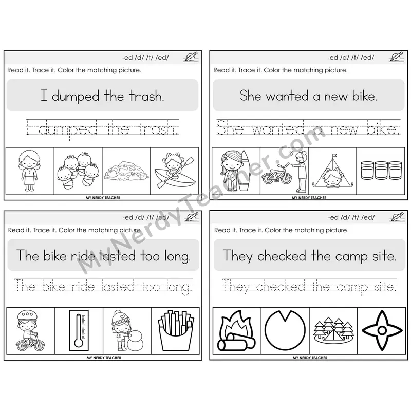 Suffix -ed Read It Trace It Color It Task Cards — Decodable Sentences