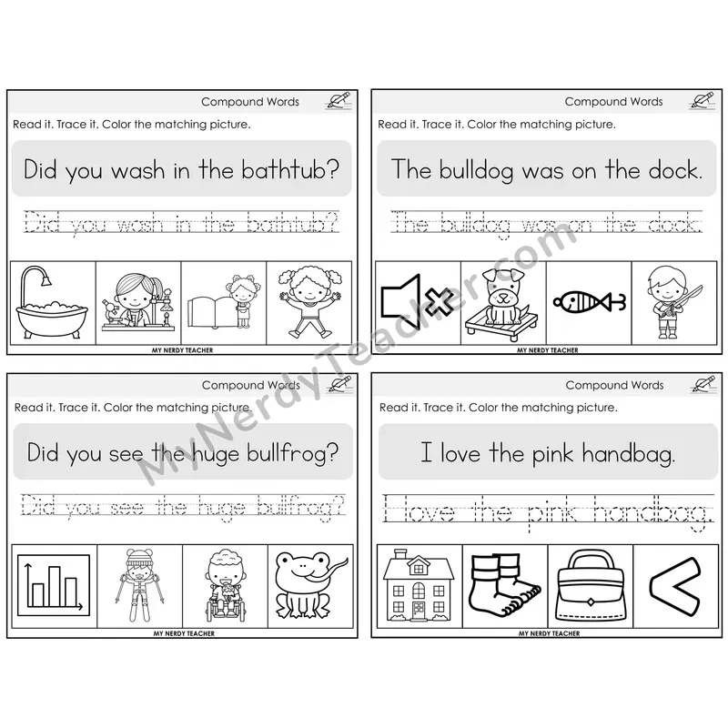 Compound Words Read It Trace It Color It Task Cards — Decodable Sentences